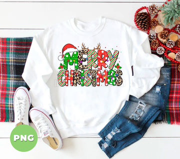 Merry Christmas, Leopard Print Christmas Lights Sublimation, Santa Hat Reindeer Holiday Clipart, Cute Xmas Digital Download, Festive Winter