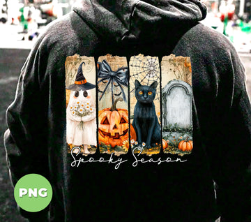 Spooky Season PNG, Halloween Ghost Cat Pumpkin Graveyard Sublimation, Fall Gothic Clipart, Witchy Black Cat Retro Vintage Aesthetic Digital Download