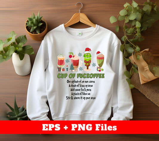 Indulge in the holiday spirit with our Cup Of Fuckoffee set, featuring Four Cups Of Xmas and Christmas Cup designs. These trendy Christmas-themed SVG and PNG files are perfect for sublimation printing. Enjoy your festive beverages with a touch of style.