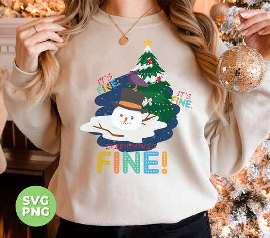 It's Fine, Everything's Fine, Melting Snowman Under Xmas Tree, Svg Files, Png Sublimation