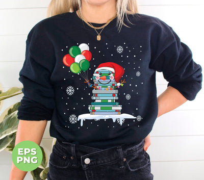 Snowman By Books, Hold Balloons, Merry Christmas, Trendy Christmas, Svg Files, Png Sublimation