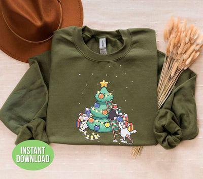 Cute Baby Mouse And Penguin Beside Christmas Tree, Trendy Christmas, Svg Files, Png Sublimation