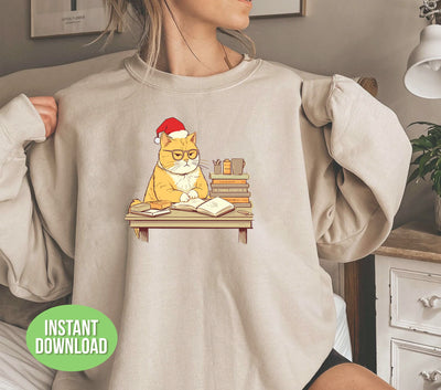 Angry Cat, Christmas Cat, Cat Love Book, Love Cat And Book, Trendy Christmas, PNG For Shirt, Png Sublimation