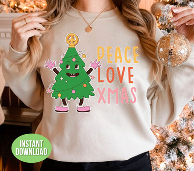 Peace Love Xmas, Merry Christmas, Funny Xmas Tree, Trendy Christmas, Png Sublimation