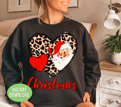 Santa Claus In Heart, Leopard Heart, Love Christmas, Trendy Christmas, Png Sublimation