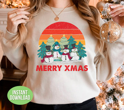 Snowman Family, Retro Christmas, Merry Xmas, Merry Snowman, Trendy Christmas, Png Sublimation