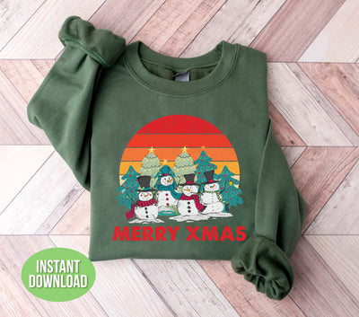 Snowman Family, Retro Christmas, Merry Xmas, Merry Snowman, Trendy Christmas, Png Sublimation