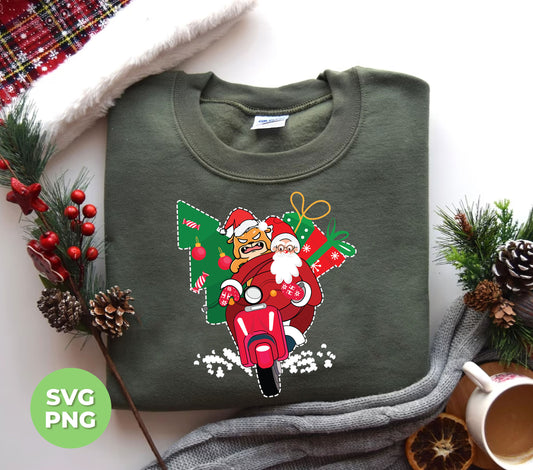 Santa With Angry Dog, Santa Ride Motorbike, Love Christmas, Digital Files, Png Sublimation