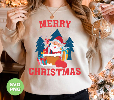 Cute Santa, Happy Santa, Funny Santa, Santa With Gift, Digital Files, Png Sublimation