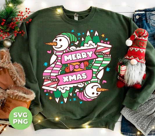 Merry Xmas, Trendy Snowman, Pinky Snowman, Pink Christmas, Digital Files, Png Sublimation