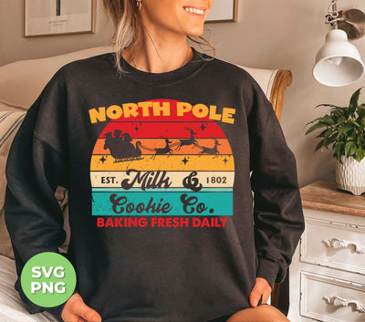 North Pole, Milk And Cookie, Baking Fresh Daily, Retro Christmas, Digital Files, Png Sublimation