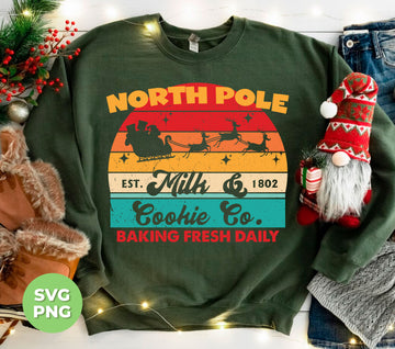 North Pole, Milk And Cookie, Baking Fresh Daily, Retro Christmas, Digital Files, Png Sublimation