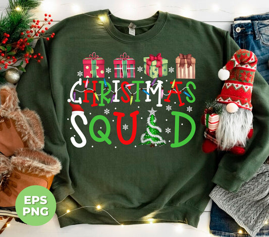 Christmas Squad, Christmas Gift Box, Xmas Light With Gift Box, Digital Files, Png Sublimation