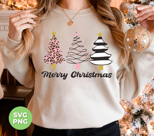 Black And Pink Christmas, Leopard Xmas Tree, Pink Xmas Tree, Digital Files, Png Sublimation