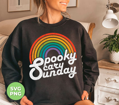 Spooky, Scary, Sunday, Rainbow Spooky, Retro Scary, Digital Files, Png Sublimation