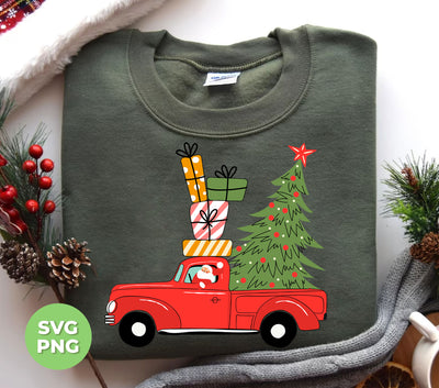 Red Car Bring Xmas Tree And Gift Boxes, Christmas Tree, Trendy Christmas, Png Sublimation