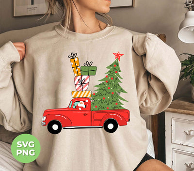 Red Car Bring Xmas Tree And Gift Boxes, Christmas Tree, Trendy Christmas, Png Sublimation