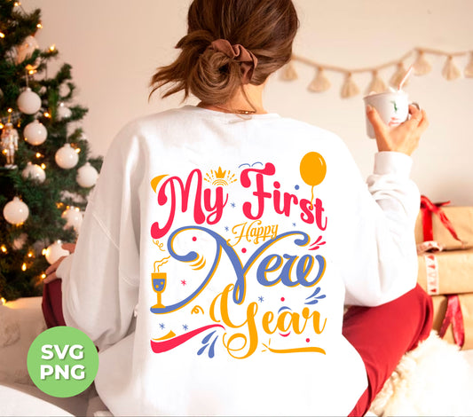 Celebrate your little one's first new year with this adorable Png Sublimation shirt! Featuring the year 2024 and the words "My First Happy New Year" and "My First New Year", this shirt is a must-have for any parent wanting to capture this special milestone. Made with high-quality materials and perfect for photoshoots.