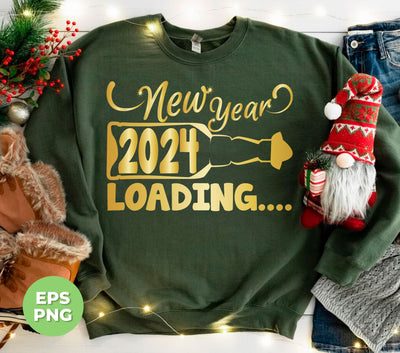 Happy New Year 2024, Loading 2024, Golden Style, Png Sublimation