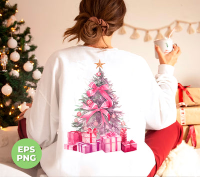 Enhance your holiday decor with our Watercolor Xmas Tree, adorned with a pop of pink and trendy pink gift boxes. Incorporate a touch of elegance with our sublimation design for a unique and modern Christmas celebration.