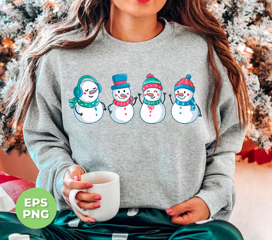 Presenting a set of four adorable snowman designs - Snowman Christmas, Cute Snowman, Trendy Christmas - perfect for all your holiday projects. High-quality PNG sublimation format for easy customization. Create a festive atmosphere with these charming snowmen! Order now for a unique and trendy Christmas.