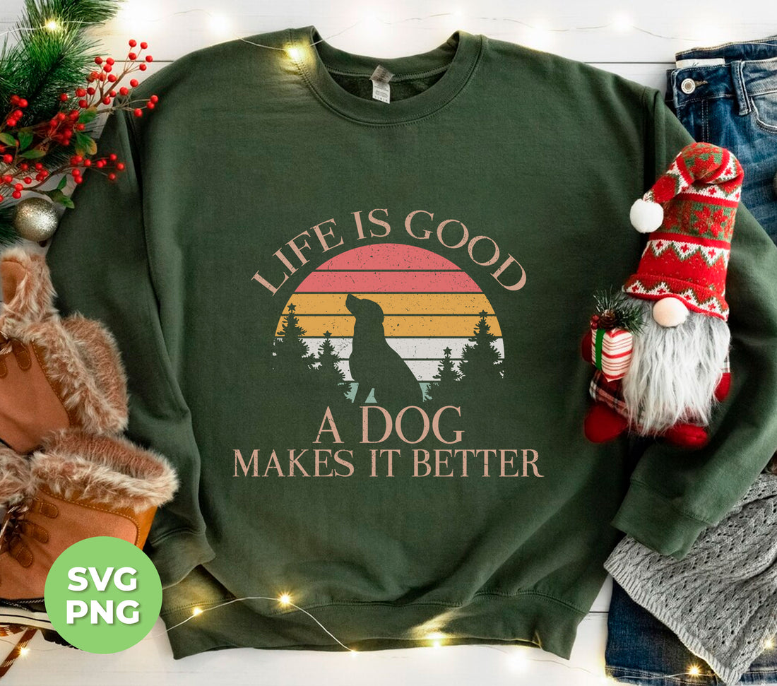 Experience the power of positivity with our "Life Is Good, A Dog Makes It Better" Retro Dog Lover Png Sublimation design. Embrace the joy, love, and companionship that comes with being a dog owner. This design is perfect for any dog lover, and will remind you daily that life truly is better with a furry friend by your side.