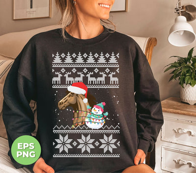 Horse Xmas, Horse With Snowman, Xmas Pattern, Trendy Christmas, Png Sublimation