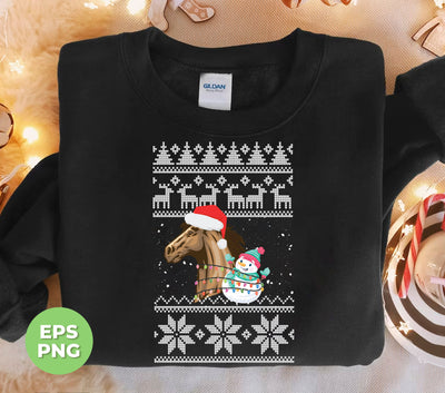 Horse Xmas, Horse With Snowman, Xmas Pattern, Trendy Christmas, Png Sublimation