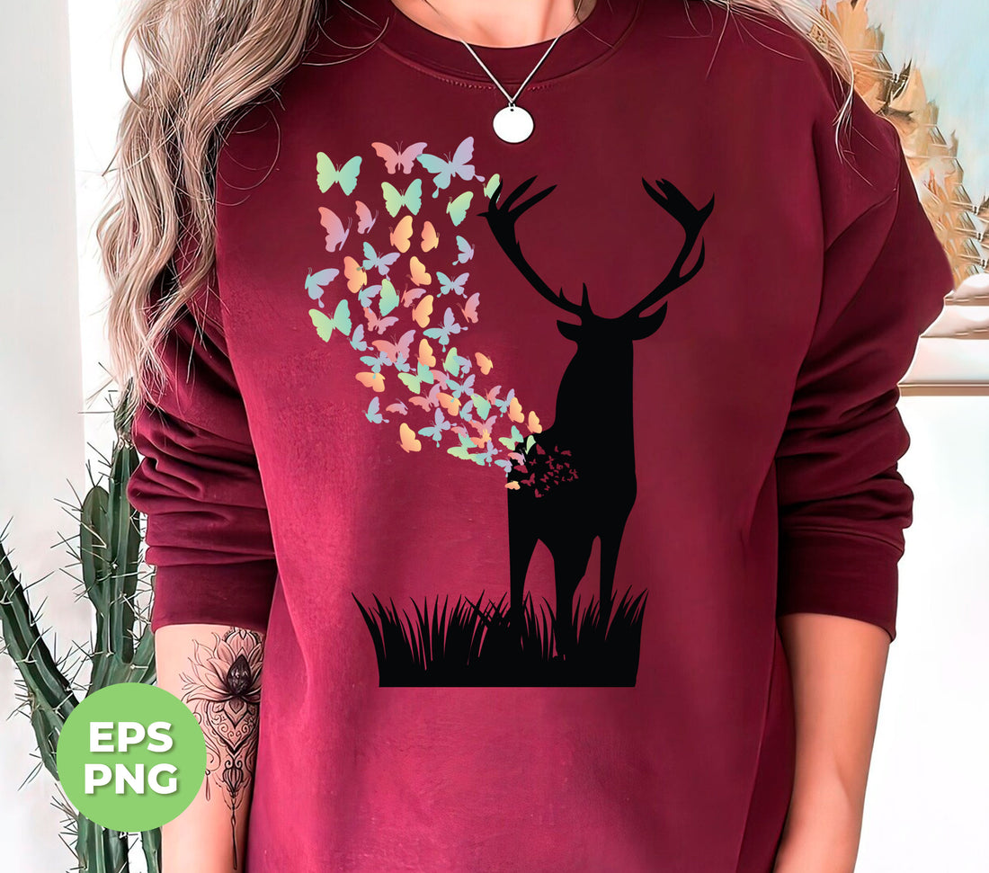 "Experience the beauty of nature with Butterfly Deer Lover collection from Happyness. Admire the wild deer print with our advanced Png Sublimation technology. A must-have for all nature lovers."