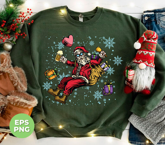 Experience a unique twist on Christmas with our Santa In Space Png Sublimation. This design features Astronaut Santa, spreading holiday joy while enjoying a frosty beer. Trendy and out-of-this-world, it's the perfect addition to any festive celebration. Get ready for takeoff and spread cheer with this one-of-a-kind design.