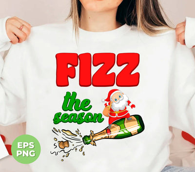 Fizz The Season, Santa Skiing By Champagne Bottle, Trendy Christmas, Png Sublimation