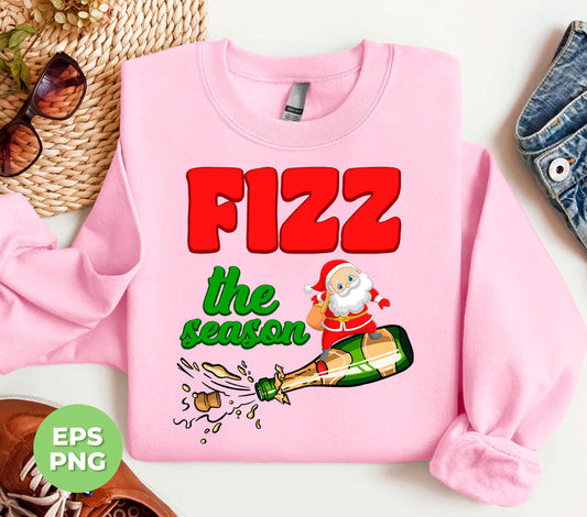 Fizz The Season, Santa Skiing By Champagne Bottle, Trendy Christmas, Png Sublimation