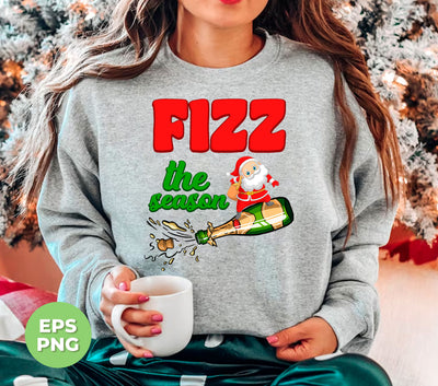 Fizz The Season, Santa Skiing By Champagne Bottle, Trendy Christmas, Png Sublimation