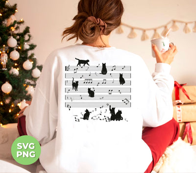 Cat Funny Music Note, Party Lover, Black Cat Love Music, Png Sublimation