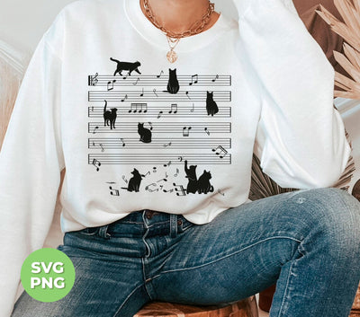 Cat Funny Music Note, Party Lover, Black Cat Love Music, Png Sublimation