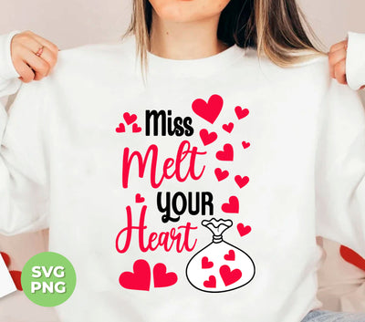 This trendy Valentine's bag features a heart design with "Miss Melt Your Heart" and "Mr Steal Your Heart" sublimated onto it. Perfect for a statement piece on Valentine's Day or any romantic occasion. Show off your love with this stylish bag.