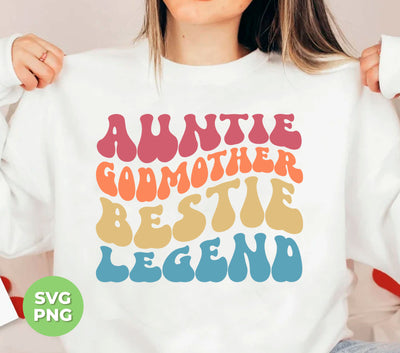 Celebrate the beloved mothers in your life with our Auntie Godmother Bestie Legend design. This retro-inspired gift is perfect for any aunt, godmother, best friend, or mother figure. Receive digital files of our unique Png Sublimation design, perfect for printing on t-shirts, mugs, and more.