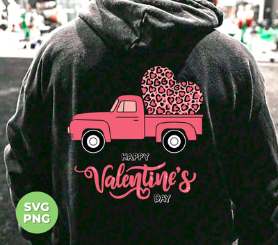 Happy Valentine's Day, Pink Truck In Valentine, Truck Bring Leopard Heart, Digital Files, Png Sublimation