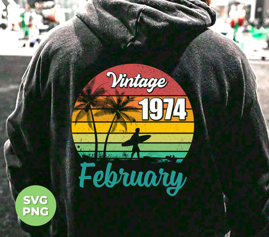 Celebrate your special day with our Vintage 1974 February Retro Birthday Summer Vibes Digital Files! Bring back the memories of the past with our Png Sublimation design. Get ready to feel nostalgic with this retro-inspired product. Perfect for any vintage lover and 70s enthusiast.
