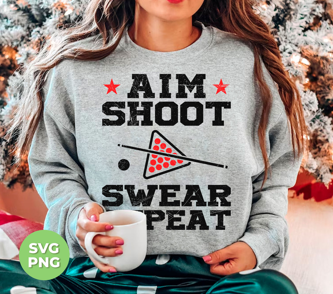 Enhance your billiard experience with our Aim Shoot Swear Repeat, Love Billiard, and Billiard Lover digital files. Perfect for sublimation printing, these high-quality PNG images will bring your passion for the game to life. Add a professional touch to your billiard gear and showcase your love for the game.