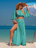 Effortlessly chic and comfortable, this two-piece set combines a sweet off-shoulder blouse with gracefully flared sleeves and tailored solid-color woven pants. The off-shoulder neckline adds a touch of elegance while the flowing sleeves create a flattering silhouette. Pair it with the slimming casual pants for a polished, fashionable look perfect for everyday wear or casual outings. Quality woven fabric ensures durability and breathability throughout the day.