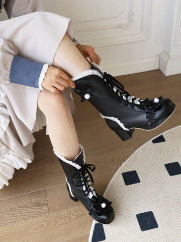 Upgrade your style with these Sweet and Cute Lolita Fashion Short Boots! Featuring intricate Japanese lace flowers, these boots add a touch of elegance to any outfit. Made with comfort and quality in mind, these boots are perfect for any fashion-forward individual looking to make a statement.