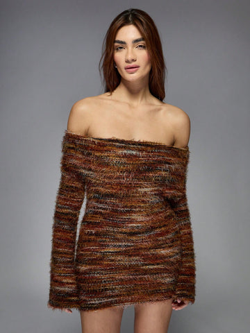 Get ready to turn heads in this Textured Fluffy Knit Bardot Mini Dress! The long flared sleeves and bodycon fit hug your curves in all the right places, while the playful textured knit adds a unique touch. Perfect for a night out, this dress will have you feeling confident and stylish.