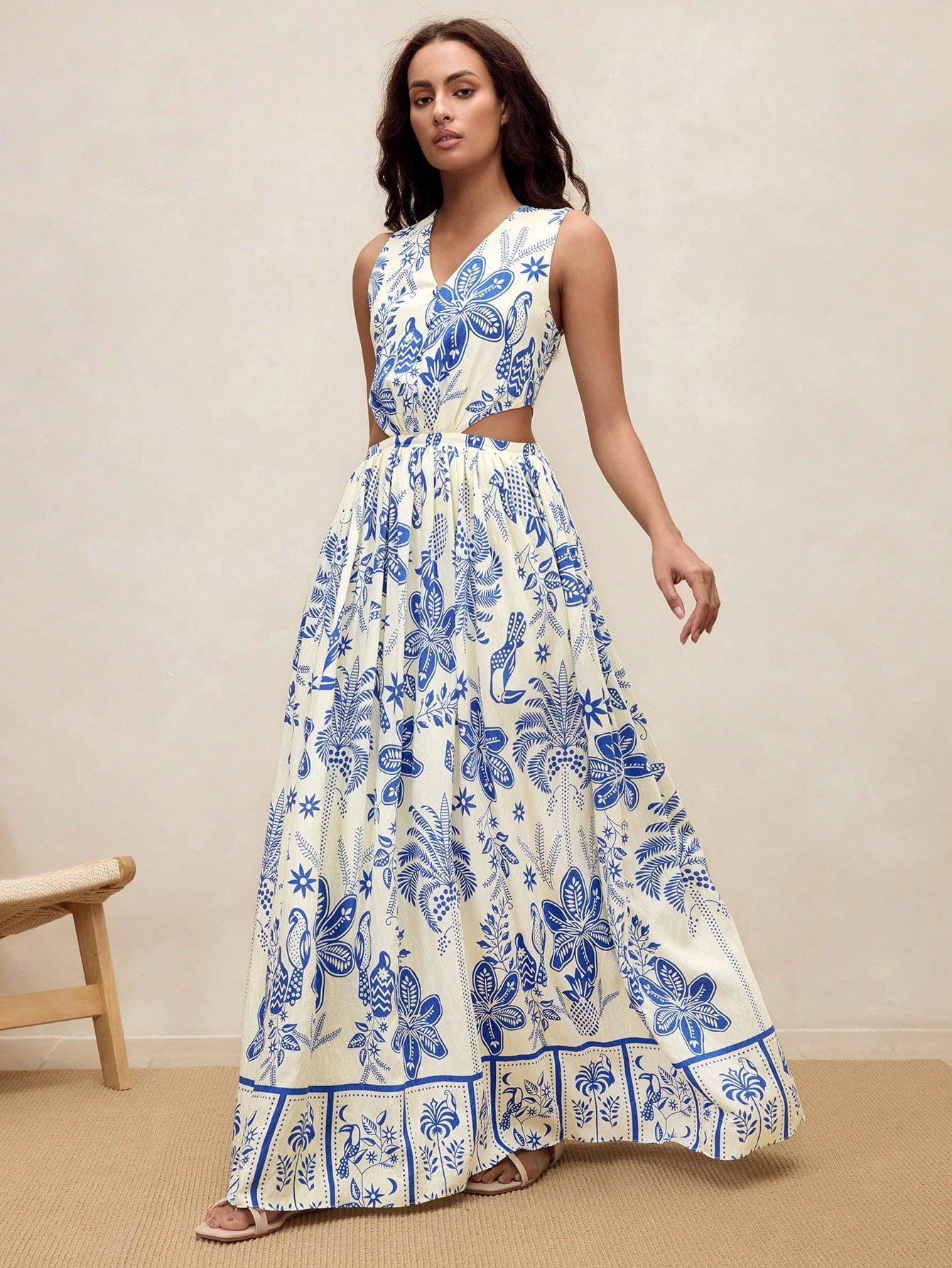 Step into sunshine with the Casual Tropical Flow Maxi! Featuring a flirty V-neck and a playful cutout waist, this floral print dress is your go-to for breezy summer days. Its flowing silhouette keeps you cool and carefree, perfect for beach strolls or garden parties. Embrace effortless style and let the tropical vibes follow wherever you go!