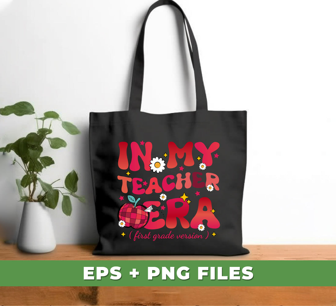 Start the school year off right with the First Grade Version of In My Teacher's Era! Enjoy the convenience of digital files with png sublimation for effortless transfer of the classic images. Perfect for back to school, scrapbooking, and more!
