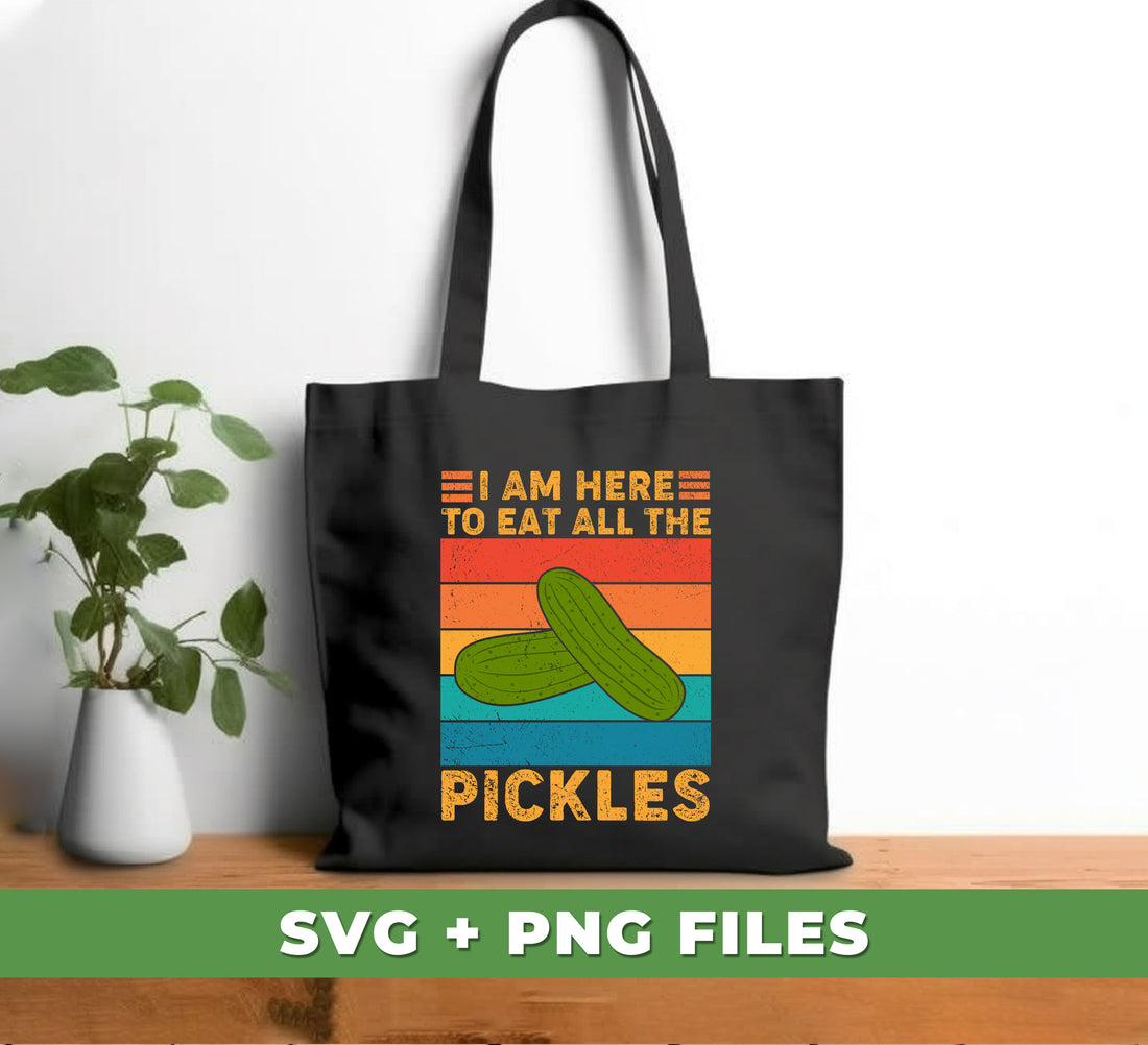 Discover Retro Pickles! This unique-tasting pickle cucumber is digitally printed in PNG sublimation for a crisp, clean flavor. Enjoy the crunch and taste of I Am Here To Eat All The Pickles in your favorite recipes.