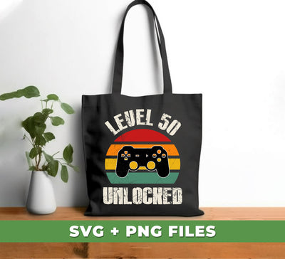 Level 50 Unlocked, Retro Birthday, 50th Birthday, Gamer Birthday, Digital Files, Png Sublimation