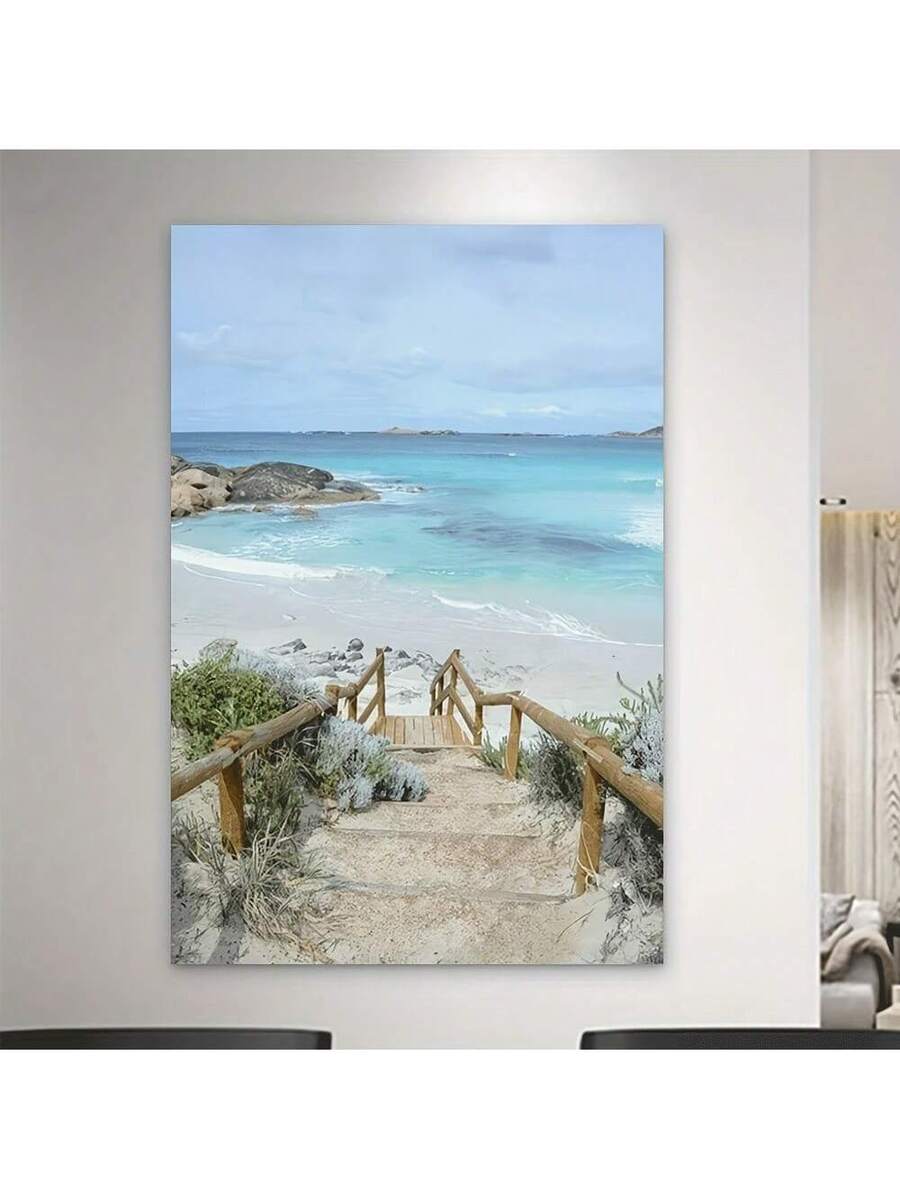 Transform your space with this serene canvas art featuring a tranquil ocean scene beneath a luminous moonlit sky. The calming composition brings peaceful coastal vibes into any room, while the natural wood frame adds warmth and sophistication. Perfect for living rooms, bedrooms, or any area needing a touch of elegance and relaxation. The soft color palette and dreamy landscape create an inviting focal point that complements modern, coastal, and contemporary décor styles.