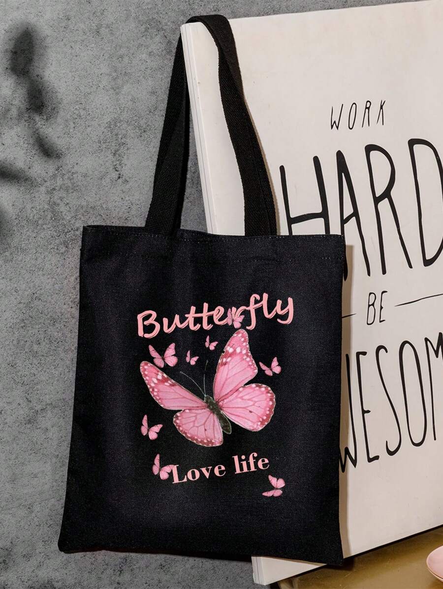 Carry your essentials in style with this trendy butterfly graphic shopper bag. Featuring vibrant multicolor animal and letter patterns on 100% linen fabric, it's the perfect companion for school, college, and everyday adventures. The spacious large shoulder tote design with comfortable double handles makes it ideal for students and anyone on the go. Its casual aesthetic and no-closure design offer effortless functionality, while the durable linen construction ensures lasting quality. 