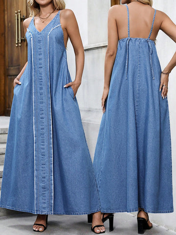 Elevate your style with our chic and effortless Trendy Casual Denim Dress. The dress features frayed edges and unique patchwork pockets, adding a touch of personality to any outfit. Made from high-quality denim, this dress provides both style and comfort. Perfect for any occasion, from a casual day out to a night on the town.